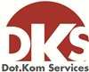 Logo mit rotem Halbkreis, weißen Initialen "DKS" und Text "Dot.Kom Services" unten.