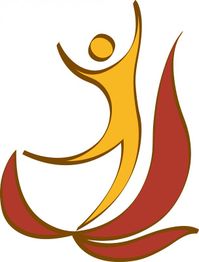 Abstrakte Figur tanzt über schwungvollen, braun-roten Blättern.