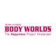 Logo van Body Worlds: The Happiness Project Amsterdam in roze en rood.