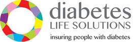Logo: Diabetes Life Solutions with a colorful circular design, tagline "insuring people with diabetes."