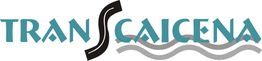 Logo de Transcaicena, letras turquesa con una carretera y ondas grises debajo de "Caicena".