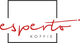Logo van Esperto Koffie met rode handgeschreven tekst en zwarte rechthoek.