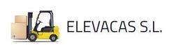 Carretilla elevadora amarilla con cajas al lado del texto "ELEVACAS S.L.".