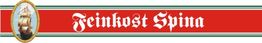 Alt-Text: Roter Banner mit der Aufschrift "Feinkost Spina" und einem Bild eines Segelschiffs links.