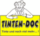 Karikatur eines Arztes über dem gelben Schild "TINTEN-DOC: Tinte und noch viel mehr...!"