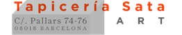 Logo de "Tapicería Sata Art" con dirección: C/ Pallars 74-76, 08018 Barcelona.
