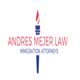 Logo for Andres Mejer Law with a torch graphic, specializing in immigration attorneys.