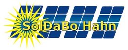 Logo mit Solarzellen, Sonne und dem Text "SolDaBo Hahn" im Vordergrund.