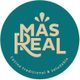 Logo redondo con texto: "Más Real". Abajo: "Cocina tradicional & saludable". Fondo verde.