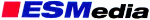 Logo mit Text "ESMedia" in Blau und Schwarz, links ein rotes Quadrat mit kleinem blauen Streifen.