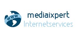 Logo der Firma "mediaxpert Internetservices" mit einem Globus und dem Schriftzug "www".