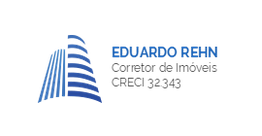 Logotipo com um edifício azul estilizado e texto "EDUARDO REHN Corretor de Imóveis CRECI 32343".