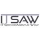Logo mit Text "IT-SAW IT-ServiceAgentur Wolf" in grauer Schrift auf weißem Hintergrund.