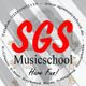 SGS Musikschule-Logo, Kontaktinfo, Website; Instrumente: Gitarre, Bass, Keyboard, Piano, Schlagzeug.