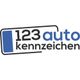 Logo mit Aufschrift "123autokennzeichen" und einem stilisierten Nummernschild in Blau und Schwarz.