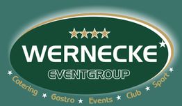 Logo der Wernecke Eventgroup mit Sternen, Catering, Gastro, Events, Club, Sport auf grünem Hintergrund.