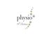 Logo mit Text "physio+" und einer geschwungenen Linie aus Punkten; Name "M. Behrmann".