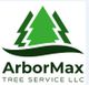 Logo of ArborMax Tree Service LLC with three green trees and text underneath.