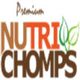 "Nutri Chomps logo with green leaf graphics above the text."