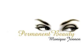 Augen und Schriftzug "Permanent Beauty Monique Jennen" auf weißem Hintergrund.