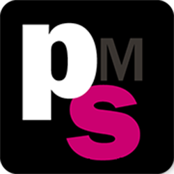 Logo mit den Buchstaben "p", "M" und "s" in Weiß, Dunkelgrau und Pink auf schwarzem Hintergrund.