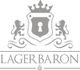 Wappenlogo mit Krone, zwei Löwen und Schlüsselmotiv über dem Schriftzug "LAGERBARON".