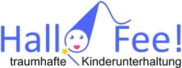 Logo mit Text "Hallo Fee!" und "traumhafte Kinderunterhaltung", eine stilisierte Fee ist abgebildet.
