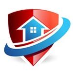 Logo: Rotes Schild mit blauem Haus und umlaufendem blauen Streifen.