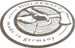 Logo mit einem Hammer, Holzstumpf und Text "HOLZKRAFT made in germany".