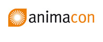 Logo von "animacon" mit einer orangefarbenen Sonne im Quadrat links neben dem Schriftzug.
