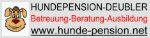 Logo von Hundepension Deubler mit Hundegesicht und Schrift "Betreuung-Beratung-Ausbildung".