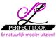 Logo met tekst "Perfect Look" en slogan "Er natuurlijk mooier uitzien!" in zwart en roze letters.