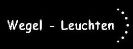 Text: "Wegel - Leuchten" auf schwarzem Hintergrund mit Punkten rechts.