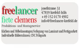 Visitenkarte von Freelancer-Service für Küchenmontage, Laminatverlegung und mehr.