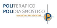 Logo di Politerapico Polidiagnostico con simbolo circolare blu e arancione.