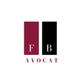 Logo avec initiales "F B", texte "AVOCAT" en dessous, avec des rectangles bordeaux et noirs.