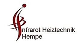 Logo von Infrarot Heiztechnik Hempe mit abstraktem rotem Design und Firmenname.