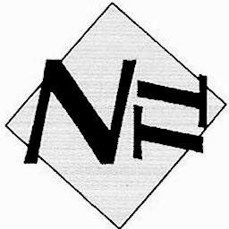 Logotipo con las letras "NE" y forma romboidal en fondo blanco.
