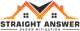 Logo with two orange rooftops, text "Straight Answer Radon Mitigation" underneath.