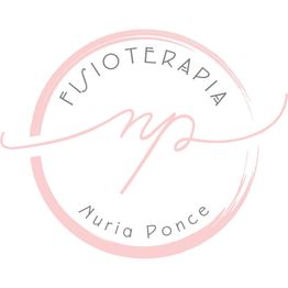 Logo circular rosa pálido con texto "Fisioterapia Nuria Ponce" y monograma "np" en el centro.