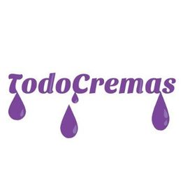 Texto morado "TodoCremas" con gotas del mismo color.