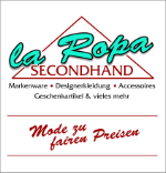 La Ropa Secondhand-Logo mit Slogan: "Mode zu fairen Preisen" und Angeboten wie Designerkleidung.