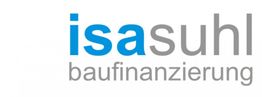 "Logo mit 'isa suhl' in Blau und Grau, darunter 'baufinanzierung' in Grau."