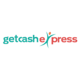 Logo with "get cash express" in teal and red text, featuring a stylized person icon.