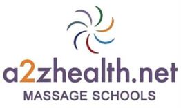 Logo of "a2zhealth.net Massage Schools" with a colorful swirl above the text.
