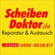 Gelber Hintergrund mit rotem Text: „Scheiben Doktor.de - Reparatur & Austausch, freecall 0800-0000811“.