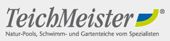Logo von TeichMeister mit Slogan: "Natur-Pools, Schwimm- und Gartenteiche von Spezialisten".
