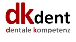 Logo mit Text: "dk dent" und "dentale kompetenz" in schwarz und rot.