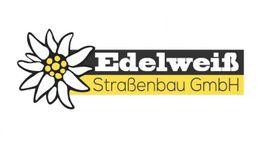 Logo mit Edelweißblume, Text: Edelweiß Straßenbau GmbH in Schwarz und Gelb.