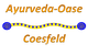 Text "Ayurveda-Oase Coesfeld" mit farbigem Muster darunter.
